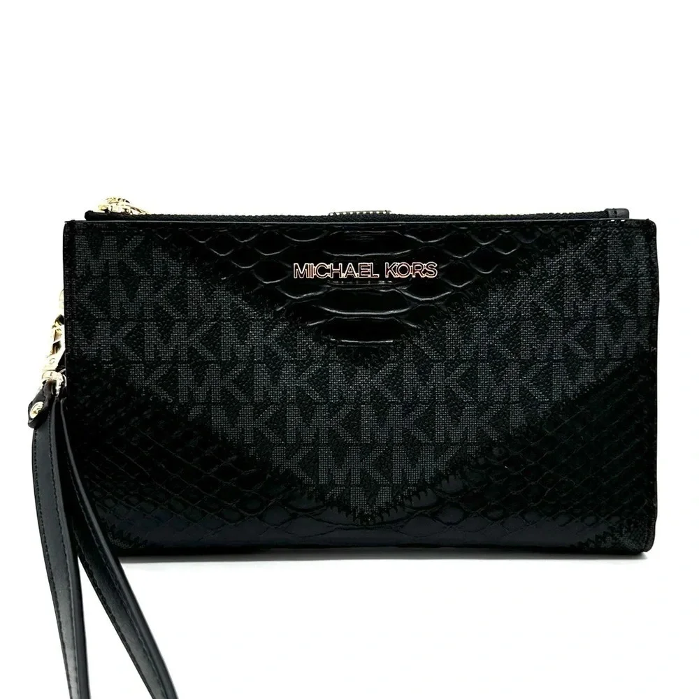 Michael Kors Large Double Zip Wallet Wristlet Black Multi